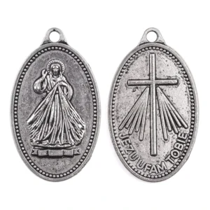 RENSINO Catholic Alloy Jesus Merciful Medal 36x21mm Religious Plated Metal Pendant for Rosary Jewelry Making or Gift