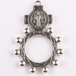 RENSINO Catholic Metal Rosary Vintage Religious St.Benedict Ring for Pray Ring Shaped Pendant
