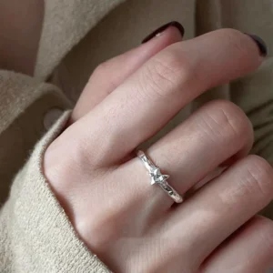 RENSINO Celestial Galaxy Open Ring Women’s Instagram Style Textured Minimalist Unique Niche Zircon Versatile Index Finger Ring