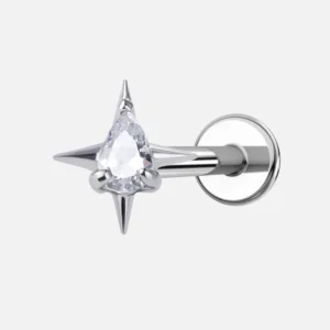 RENSINO Celestial Silver Star Earrings Clear CZ Body Jewelry for Cartilage Helix and Tragus Piercing Main Stone Zircon