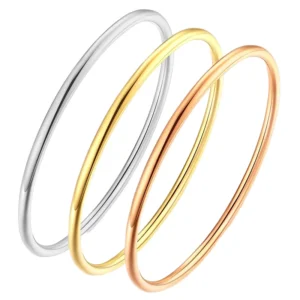 RENSINO Certified Minimalist 18K Gold Plated Anti Allergy Stainless Steel Trendy Plain Bangles for Women Fashion Jewelry Gift