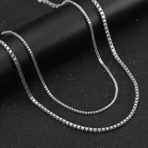 RENSINO Chain Jewelry 925 Sterling Silver Box Chain Necklace for Women Men 925 Silver Jewlery