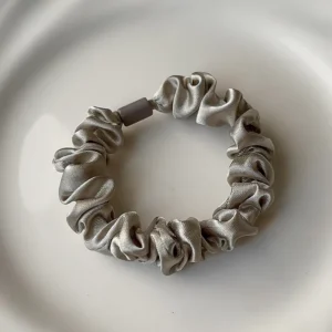 RENSINO Champagne Satin Scrunchie with Bead Accent Elegant Large Hair Tie for Women & Girls French Style Ponytail Holder for Daily
