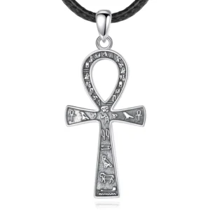 RENSINO Changda Trendy Antique Silver Plated Link Chain Ancient Egyptian Scarab Religious Woman Dainty Ankh Cross Charm Pendant Necklace