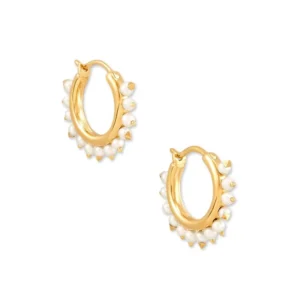 RENSINO Charm 925 Sterling Silver Jewelry 14k18k Gold Plated Pearl Hoop Earrings
