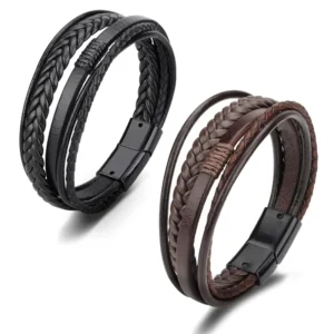 RENSINO Charm Bracelet Fashion Multi Layer Leather Hand Woven Classic Style Bracelets for Men