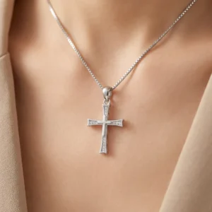 RENSINO Charm Pendant Jewelry Rhodium Plated Cubic Zirconia Cross Christian God 925 Sterling Silver Fine Jewelry Unisex