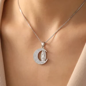 RENSINO Charm Pendant Jewelry Rhodium Plated Virgin Mary Christian Retro Cubic Zirconia 925 Sterling Silver Fine Jewelry Gift