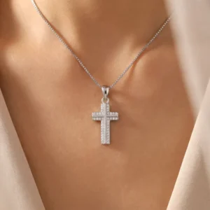 RENSINO Charm Pendants Rhodium Plated Cubic Zirconia Christian Cross God Retro 925 Sterling Silver Fine Jewelry