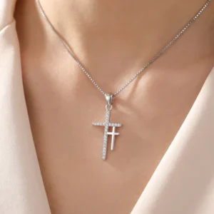 RENSINO Charm Pendants Rhodium Plated Cubic Zirconia Christian Cross God Retro 925 Sterling Silver Fine Jewelry