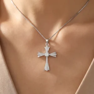 RENSINO Charm Pendants Rhodium Plated Cubic Zirconia Christian Cross God Retro 925 Sterling Silver Fine Jewelry Unisex