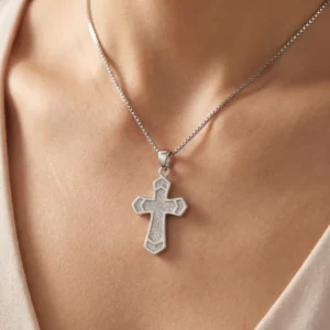 RENSINO Charm Pendants Rhodium Plated Cubic Zirconia Christian Cross God Retro Design 925 Sterling Silver Fine Jewelry