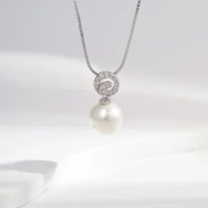 RENSINO Charm Pendants Rhodium Plated Cubic Zirconia Shell Powder Pearl Spiral Pendant 925 Sterling Silver Fine Jewelry