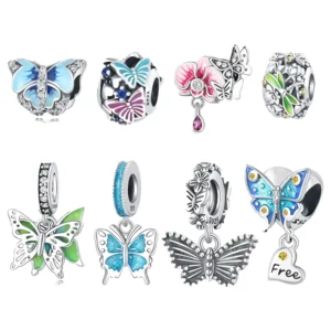 RENSINO Charm Plata 925 Sterling Silver Fine Jewelry Colorful Butterfly Love Bead Pendant for Original Bracelet Necklace Making