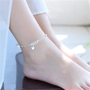 RENSINO Charm Silver Plated Anklet Heart Tassel Pendant Anklet for Women