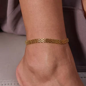 RENSINO Charm Waterproof Stainless Steel Unisex Classic Round Anniversary Anklet 18K Gold Plated Chain Hypoallergenic