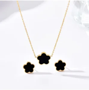 RENSINO Charming Fashion Factory Silver Flower Necklace Bracelet Ring Earrings Women’s Jewelry Set