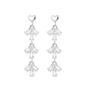 RENSINO Charming Shining Heart Shape 925 Sliver Earrings Fashionable Jewelry Set with Hollow Design for Wedding Party Engagement
