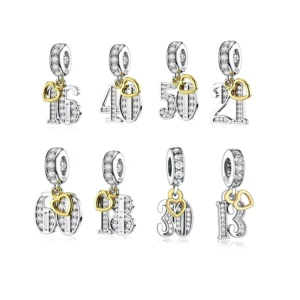 RENSINO Charms 925 Sterling Silver 16th 18th 21st 30th 40th 50th 60th Celebration Beads Fit Original Bracelet Necklace