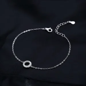 RENSINO Chic Style Non Discoloration S925 Sterling Silver Moissanite Hollow-out Circle Link Chain Bracelet for Unisex