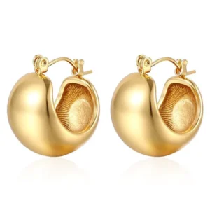 RENSINO Chihang Stainless Steel 18K PVD Gold Plated Chunky C Shaped Circle Earring Titanium Steel High Polish 15mm Wide C Shaped Earring