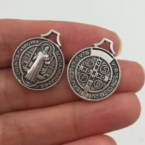 RENSINO Children’s St. Benedict Medal Pendant 17.5x21mm Religious Zinc Alloy Bezel Setting Plated Jewelry Necklace Making Charming Charm