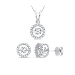 RENSINO China Sterling Silver White Cubic Zirconia Dancing Diamond Jewelry Set