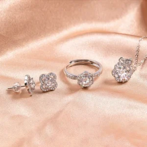 RENSINO China Women Wedding Jewelry Sets Moissanite Loose Gemstone Earring Necklace Ring 925 Sterling Silver Jewelry Sets