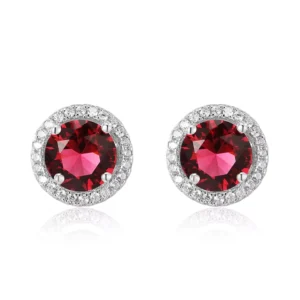 RENSINO Chinese Raw Crystal Jewellery 925 Sterling Silver Ruby Stone Handcrafted Earrings