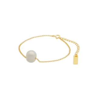 RENSINO Chris April Fine Jewelry 925 Sterling Silver 18k Gold Plated Natural Freshwater Big Solo Pearl Simple Chain Bracelet