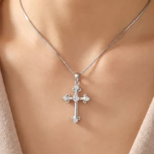 RENSINO Christian Charm Pendant Jewelry Rhodium Plated Cubic Zirconia Cross God Retro 925 Sterling Silver Fine Jewelry