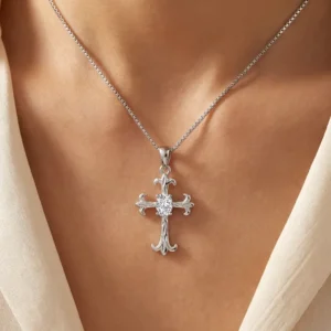 RENSINO Christian Cross God Charm Pendant Rhodium Plated Cubic Zirconia 925 Sterling Silver Fine Jewelry