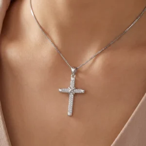 RENSINO Christian Cross God Charm Pendant Rhodium Plated Cubic Zirconia 925 Sterling Silver Unisex Gift Jewelry