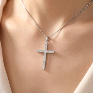 RENSINO Christian Cross God Charm Pendant Rhodium Plated Cubic Zirconia Sterling Silver Fine Jewelry Unisex