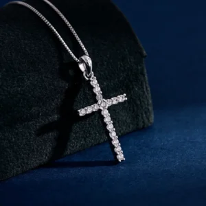 RENSINO Christian Cross God Charm Pendant Rhodium Plated Sterling Silver with Cubic Zirconia Unisex Gift Jewelry