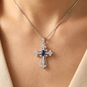 RENSINO Christian Cross God Retro Pendant Rhodium Plated Cubic Zirconia 925 Sterling Silver Unisex Fine Jewelry
