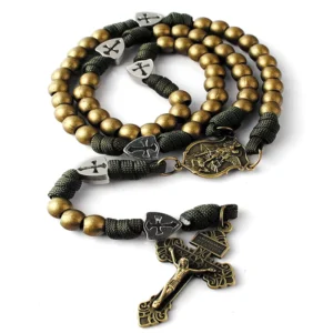 RENSINO Christian Crucifix Anti Bronze Large and Heavy Metal Beads Paracord Rosary Metal Beads Rosary Necklace