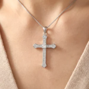 RENSINO Christian Gift Rhodium Plated Cubic Zirconia Cross God Retro 925 Sterling Silver Fine Jewelry Pendant