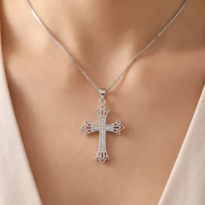RENSINO Christian God Cross Charm Pendant Rhodium Plated Cubic Zirconia 925 Sterling Silver Unisex Fine Jewelry
