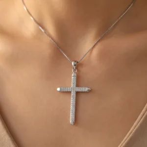 RENSINO Christian God Cross Charm Pendant Rhodium Plated Cubic Zirconia 925 Sterling Silver Unisex Fine Jewelry