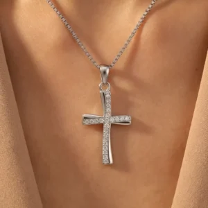 RENSINO Christian God Cross Charm Pendant Rhodium Plated Cubic Zirconia 925 Sterling Silver Unisex Fine Jewelry