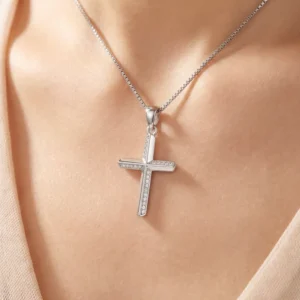RENSINO Christian Jesus Cross CZ Charm Pendant Rhodium Plated 925 Sterling Silver Unisex Gift Fine Jewelry