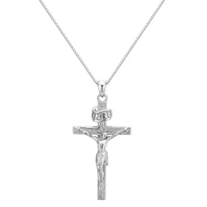 RENSINO Christian Jesus Cross Pendant Necklace 925 Sterling Silver Rhodium Plated Jesus Religious Necklace Fast Shipping