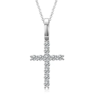 RENSINO Christian Jewelry White Gold 925 Sterling Silver VVS Moissanite Diamond Cross Pendant Necklace