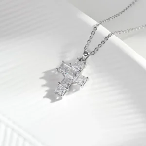 RENSINO Christian Men’s 925 Sterling Silver CZ Cross Pendant Necklace Rhodium Plated