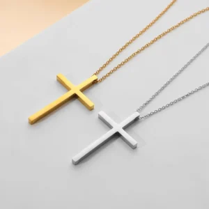 RENSINO Christian Religious Jewelry Personalized Custom Engraved Silver Black Gold Plated Stainless Steel Prayer Cross Pendant Necklace