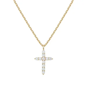 RENSINO Christian S925 Sterling Silver Gold Plated Link Zircon Cross Diamond Necklace American Hip Hop Anniversary Versatile