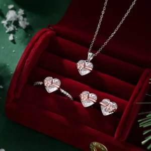 RENSINO Christmas Light Luxury S925 Sterling Silver Natural Stone Earrings Necklace Ring Women’s Exquisite Love