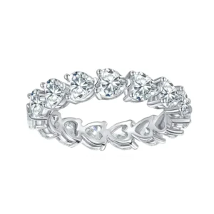 RENSINO Christmas Mossanite Ring D VVS1 S925 Silver Heart Half Full Moissanite Diamond Eternity Ring Moissanite Rings