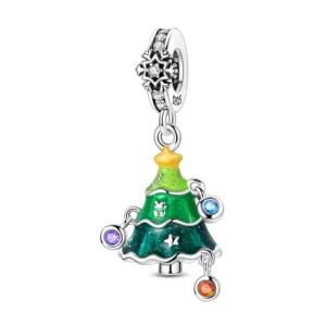 RENSINO Christmas Series Silver Fashion Shiny Christmas Trees Pendant Charms with Zircon for Women’s Party Gift